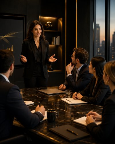 Business presentation in a modern boardroom