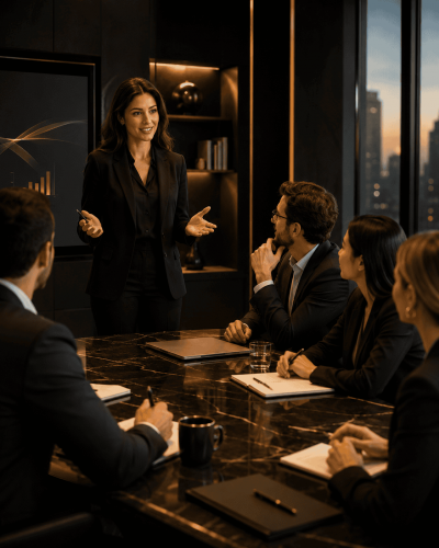 Business presentation in a modern boardroom